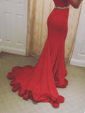 Trumpet/Mermaid Off-the-shoulder Sweep/Brush Train Satin Prom Formal Dresses with Beading