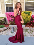 Trumpet/Mermaid V-Neck Sweep/Brush Train Elastic Woven Satin Prom Formal Evening Dresses