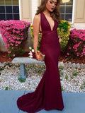 Trumpet/Mermaid V-Neck Sweep/Brush Train Elastic Woven Satin Prom Formal Evening Dresses
