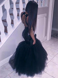 Trumpet/Mermaid Halter Long Tulle Prom Formal Evening Dresses with Sequin