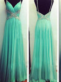 A-Line/Princess Spaghetti Straps Long Chiffon Prom Evening Dresses with Beading