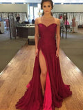 A-Line/Princess Off-the-shoulder Long Chiffon Prom Formal Evening Dresses