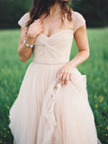 A-Line/Princess Sweetheart Long Chiffon Wedding Dresses with Ruched