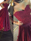 A-Line/Princess Sweetheart Long Satin Prom Formal Evening Dresses with Lace