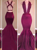 Trumpet/Mermaid V-Neck Sweep/Brush Train Satin Evening Dresses with Applique