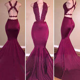 Trumpet/Mermaid V-Neck Sweep/Brush Train Satin Evening Dresses with Applique
