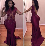 Trumpet/Mermaid Scoop Sweep/Brush Train Satin Prom Formal Evening Dresses with Beading