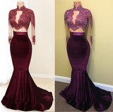 Trumpet/Mermaid High Neck Sweep/Brush Train Satin Prom Formal Dresses with Applique