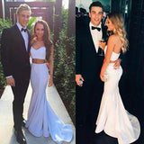 Trumpet/Mermaid Sweetheart Sweep/Brush Train Satin Two Piece Prom Formal Evening Dresses