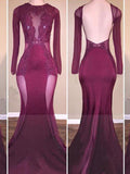 Trumpet/Mermaid Scoop Sweep/Brush Train Satin Prom Formal Evening Dresses with Applique