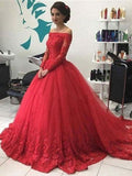 Ball Gown Off-the-shoulder Sweep/Brush Train Tulle Prom Formal Evening Dresses with Lace