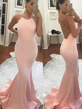 Trumpet/Mermaid Halter Sweep/Brush Train Satin Prom Formal Evening Dresses