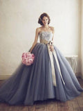 Ball Gown Sweetheart Sweep/Brush Train Tulle Prom Formal Evening Dresses with Applique