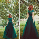 A-Line/Princess Scoop Long Tulle Prom Formal Evening Dresses