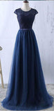 A-Line/Princess Scoop Long Tulle Prom Formal Evening Dresses
