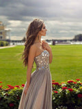 A-Line/Princess Sweetheart Long Chiffon Prom Formal Evening Dresses with Beading