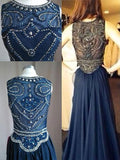A-Line/Princecss Chiffon Scoop Court Train Prom Formal Dresses with Beading