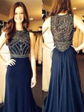 A-Line/Princecss Chiffon Scoop Court Train Prom Formal Dresses with Beading