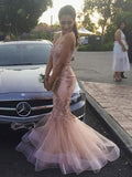 Trumpet/Mermaid Sweetheart Sweep/Brush Train Tulle Prom Formal Dresses with Applique