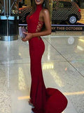 Trumpet/Mermaid High Neck Sweep/Brush Train Satin Prom Formal Evening Dresses