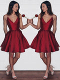 Sheath/Column V-neck Short/Mini Satin Prom Evening Bridesmaid Dresses
