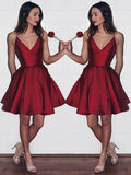 Sheath/Column V-neck Short/Mini Satin Prom Evening Bridesmaid Dresses