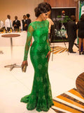 Trumpet/Mermaid High Neck Long Satin Formal Evening Dresses with Applique