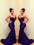 Trumpet/Mermaid Sweetheart Sweep/Brush Train Sequins Prom Formal Evening Dresses with Sequin