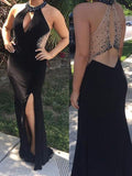 Sheath/Column Scoop Long Sleeveless Jersey Plus Size Prom Dresses with Beading