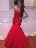 Trumpet/Mermaid Sweetheart Long Sleeveless Tulle Plus Size Prom Dresses with Ruffles