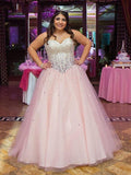 Ball Gown Sweetheart Long Sleeveless Tulle Plus Size Prom Evening Dresses with Beading