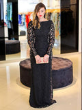 Sheath/Column Long Sleeves Long Sleeveless Plus Size Prom Evening Dresses with Lace