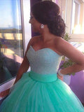 Ball Gown Sweetheart Sweep/Brush Train Sleeveless Tulle Plus Size Prom Dresses with Beading