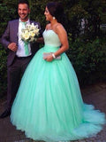 Ball Gown Sweetheart Sweep/Brush Train Sleeveless Tulle Plus Size Prom Dresses with Beading