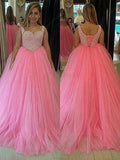 Ball Gown Sweetheart Sweep/Brush Train Sleeveless Tulle Plus Size Prom Dresses with Pearls