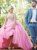 Ball Gown Sweetheart Sweep/Brush Train Sleeveless Tulle Plus Size Prom Dresses with Pearls