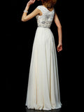Ball Gown High Neck Long Chiffon Short Sleeves Prom Formal Evening Dresses with Beading