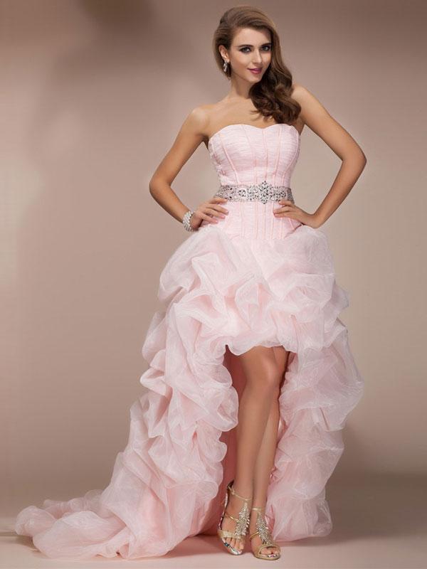 A-Line/Princess Sweetheart Asymmetrical Organza Sleeveless Prom Evening Dresses with Beading