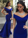 Trumpet/Mermaid Off-the-Shoulder Sweep/Brush Train Satin Sleeveless Prom Formal Evening Dresses