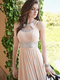 A-Line/Princess Bateau Long Chiffon Sleeveless Prom Formal Evening Dresses
