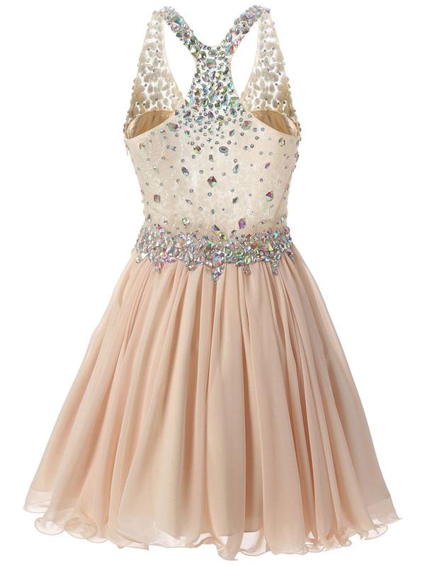 A-Line/Princess V-neck Chiffon Sleeveless Short/Mini Prom Evening Dresses with Beading