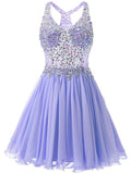 A-Line/Princess V-neck Chiffon Sleeveless Short/Mini Prom Evening Dresses with Beading
