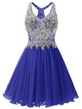 A-Line/Princess V-neck Chiffon Sleeveless Short/Mini Prom Evening Dresses with Beading