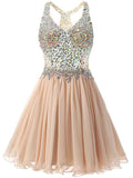 A-Line/Princess V-neck Chiffon Sleeveless Short/Mini Prom Evening Dresses with Beading