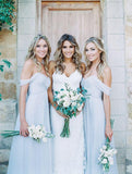 A-Line/Princess Off-the-Shoulder Long Chiffon Sleeveless Bridesmaid Dresses