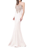 Sheath/Column Bateau Sleeveless Long Satin Prom Evening Dresses with Lace Applique