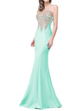 Sheath/Column Bateau Sleeveless Long Satin Prom Evening Dresses with Lace Applique