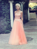 A-Line/Princess Strapless Sleeveless Long Chiffon Prom Evening Dresses with Applique