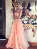 A-Line/Princess Strapless Sleeveless Long Chiffon Prom Evening Dresses with Applique