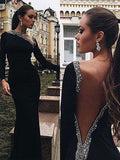 Trumpet/Mermaid One-Shoulder Long Sleeves Sweep/Brush Train Spandex Prom Evening Dresses with Beading